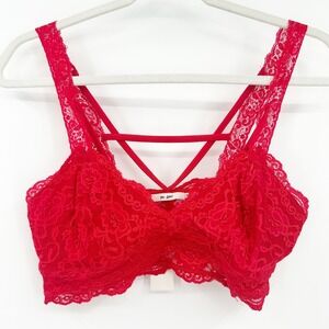 NWT Francescas Mi Ami Red Lace Bralette Criss Cross Back Lingerie Top Size M‎